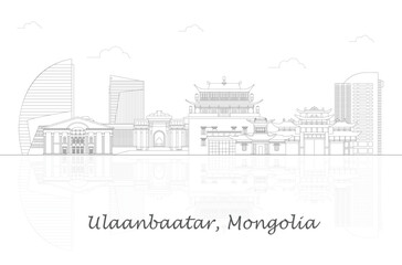 Outline Skyline panorama of city of Ulaanbaatar, Mongolia - vector illustration