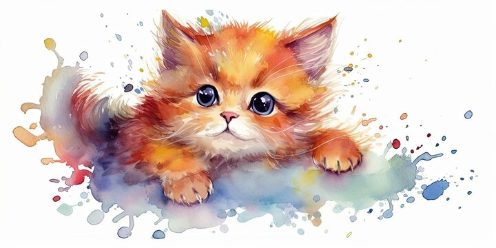 colorful watercolor kitten illustration Generative AI art