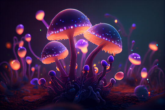 Psilocybin mushrooms, generative ai illustration. Commonly known as magic mushrooms, a group of fungi that contain psilocybin