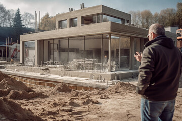 Architect visits the construction site of a villa under construction - ai generative