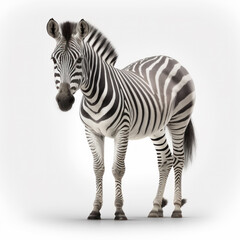 Fototapeta na wymiar Young beautiful zebra standing on white background. Generative AI