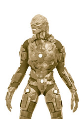 reptilian officer standing up in white background