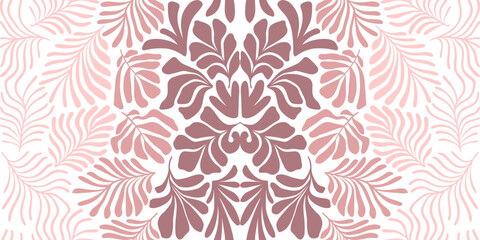 Beige brown abstract background with tropical palm leaves in Matisse style. Vector seamless pattern with Scandinavian cut out elements.