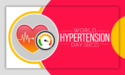 World Hypertension day is observed every year on May 17th. High blood pressure, also called hypertension, is blood pressure that is higher than normal. Vector illustration.