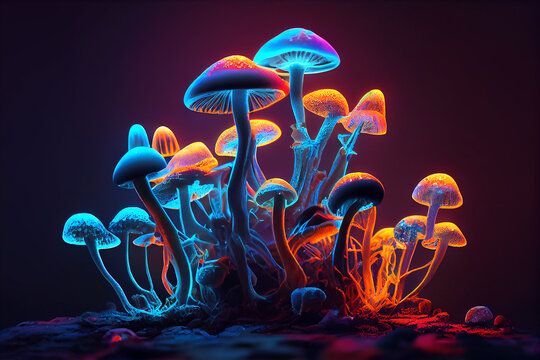 Psilocybin mushrooms, generative ai illustration. Commonly known as magic mushrooms, a group of fungi that contain psilocybin