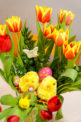 Święta, Wielkanoc, pisanka , zając , króliczek , wiosna, kwiaty , Żonkile, jajka, tulipany,...