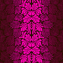 Pink gradient abstract background with tropical palm leaves in Matisse style. Vector seamless pattern with Scandinavian cut out elements.