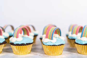 Unicorn rainbow chocolate cupcake