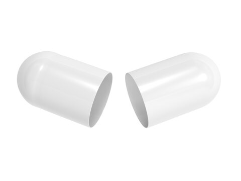Empty opened pill. Isolated. Capsule. 3d illustration.