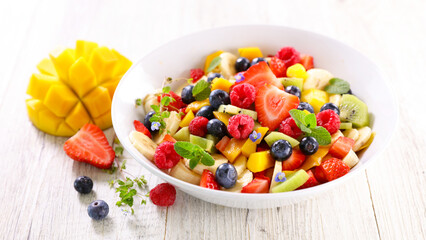 mixed fruit salad with berries fruits and mango