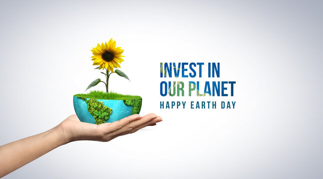 Save our planet. Earth day 3d concept background. Ecology concept. Design with 3d globe map drawing and leaves isolated on white background.
