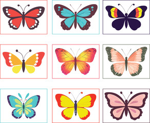 Naklejka na ściany i meble Add a pop of color to your project with this stunning colorful butterfly vector art. Perfect for nature-themed designs, coloring books, and more. High-quality and easily editable. Get yours now