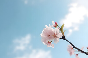 Obraz premium Single flower in the soft blue sky. Generative ai.