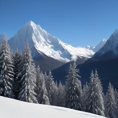 landscape view of Snow Covered big Mountains, generative art by A.I.