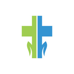 Cross church symbol leaf nature modern logo