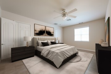 Modern bedroom Interior | Bedroom interior. Art deco style | Luxurious large bedroom | Modern contemporary loft bedroom with open door | Bedroom interior. 3d render, Generative AI