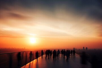 Obraz premium People at rush hour, walking commuting city concept. Generative ai.