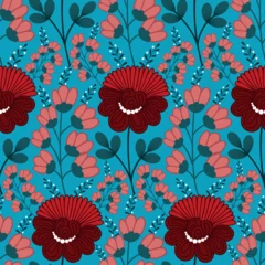 Meubelstickers Cute floral pattern on blue background © SaturnO_27