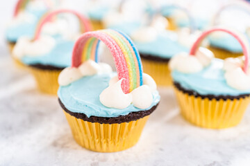 Unicorn rainbow chocolate cupcake