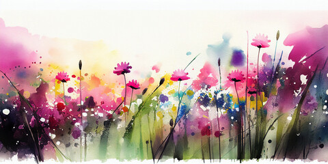 Colorful watercolor flower meadow background Generative AI