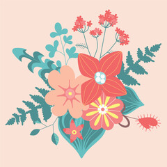 Floral Bouquets. Flower Bouquets. Design element for invitations, greeting cards, posters, blogs. Delicate flowers and leaves.