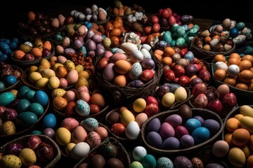 Fototapeta na wymiar top view of Background with Easter Eggs,generative ai.