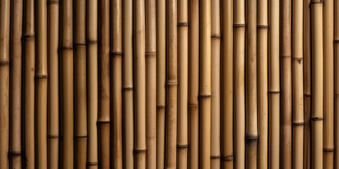 Brown bamboo fence. Wooden texture. Abstract background. Generative AI