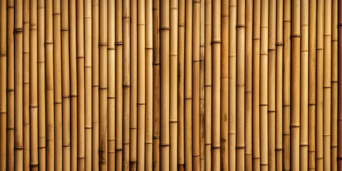 Brown bamboo fence. Wooden texture. Abstract background. Generative AI