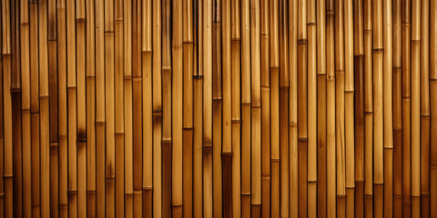 Brown bamboo fence. Wooden texture. Abstract background. Generative AI