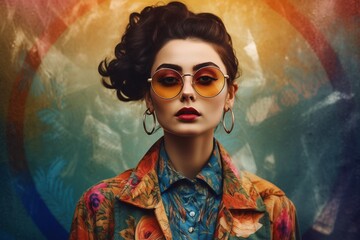 Retro Abstract Concept of a Woman in Fashion with Sunglasses