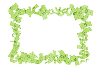 Green Currency Vector White Background. Flying
