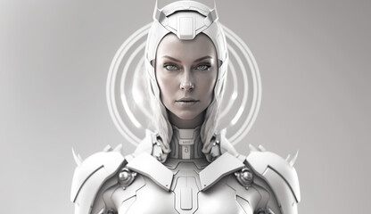 Robot woman on white background. Generative AI.