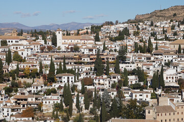 Fototapeta na wymiar The panorama of old town of Granada, Albaicin, in Spain