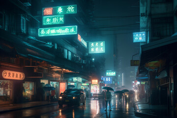 Cyberpunk City, futuristic Asian architecture at night, Generative AI