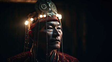 Fototapeta na wymiar Waist Angle Portrait of a Tibetan Monk in Traditional Clothes Created Using Generative Ai