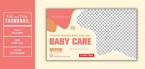 Summer baby care tips and Tricks motivational editable video web thumbnail design eps vector file