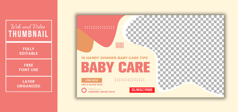Summer baby care tips and Tricks motivational editable video web thumbnail design eps vector file