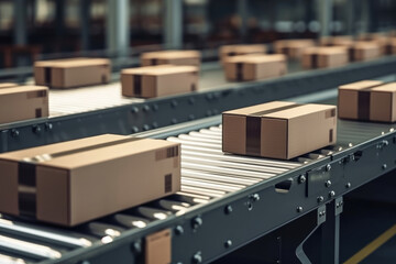 Package on a conveyor belt. Generative AI