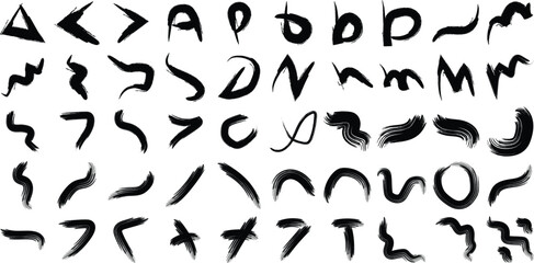 Hand Drawn Organic Shapes Dry Brush Stroke Black Set 50