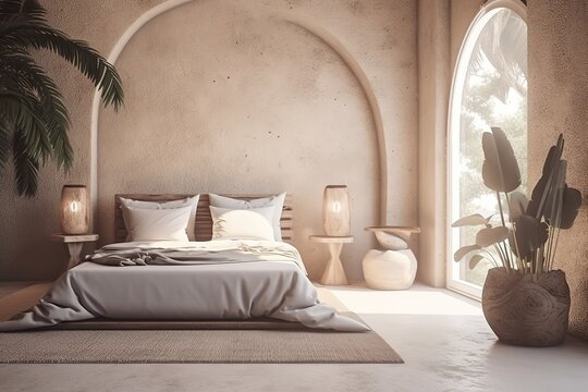 Modern bedroom interior. | Elegant room interior with large comfortable bed |  Luxurious large bedroom | Stylish bedroom interior | Bedroom interior. 3d render, Generative AI