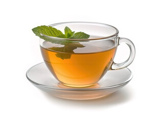 Cup of tea with mint isolated on white background.
