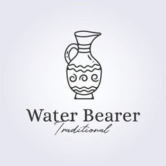 traditional water bearer logo line art vector illustration design