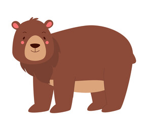 Cute grizzly bear. Forest animal, lovely teddy bear, honey lover bear vector illustration