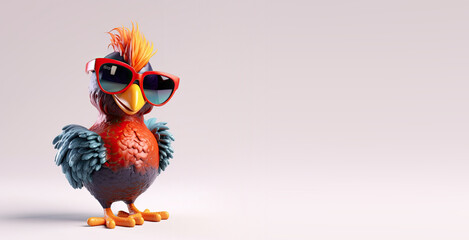 Cute Cartoon Rooster Wearing Sunglasses with Room for Copy (Generative AI)