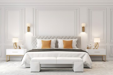 Fototapeta na wymiar Modern bedroom interior. | Elegant room interior with large comfortable bed | Luxurious large bedroom | Stylish bedroom interior | Bedroom interior. 3d render, Generative AI
