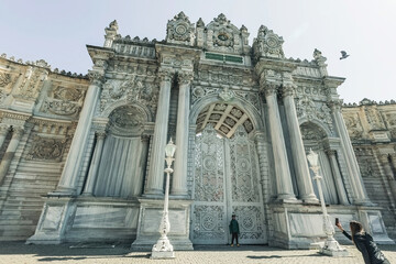 Exterior details of Dolmobahce Palace in Istanbul Besiktas area Turkey