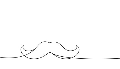 Mustache, moustache one line continuous drawing. Barber shop and hairdresser tools continuous one line illustration. Vector linear illustration.