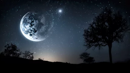 Crédence de cuisine en verre imprimé Pleine Lune arbre full moon over a sky. Generative AI image.
