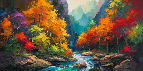 Fototapeta na wymiar Rainbow Over Canyon Colorful Beauty and Nature's Wonders, Captured Generative Ai Digital Illustration