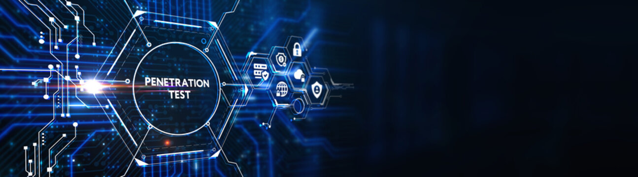 PENETRATION TEST inscription, cyber security concept. 3d illustration